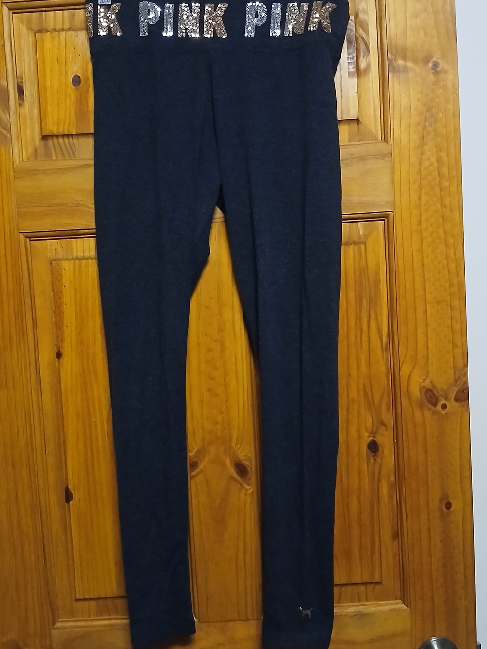 PINK Victoria's Secret Gray Yoga Leggings with Rose Gold Sequin Logo